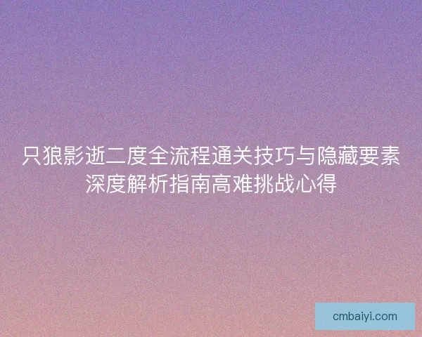 只狼影逝二度全流程通关技巧与隐藏要素深度解析指南高难挑战心得